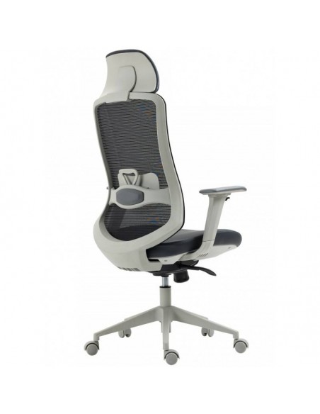 Sillón de oficina Confort S-Plus, ergonómico, multifunción, malla y asiento negro con gris