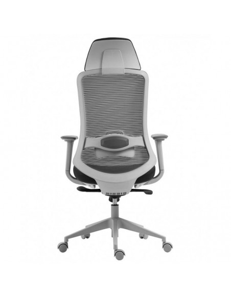 Sillón de oficina Confort S-Plus, ergonómico, multifunción, malla y asiento negro con gris