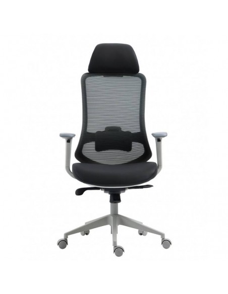 Sillón de oficina Confort S-Plus, ergonómico, multifunción, malla y asiento negro con gris
