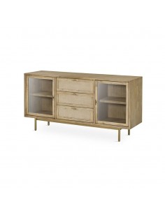 Aparador ANDES 160 x 45, madera natural y metal dorado.