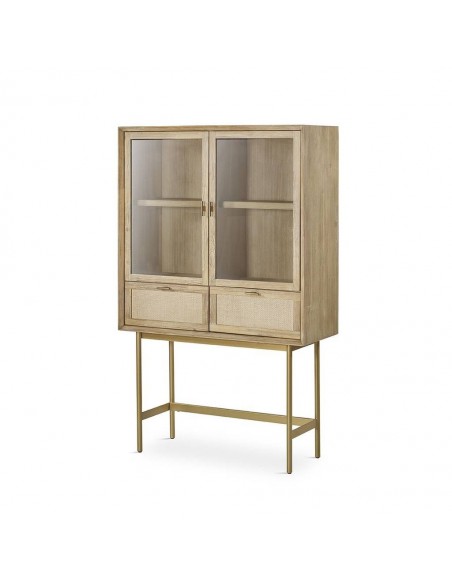 Vitrina cubo alto ANDES 100 x 40, madeira natural e metal dourado.