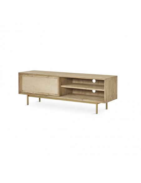 Mueble TV ANDES 165 x 45, madera natural y metal dorado