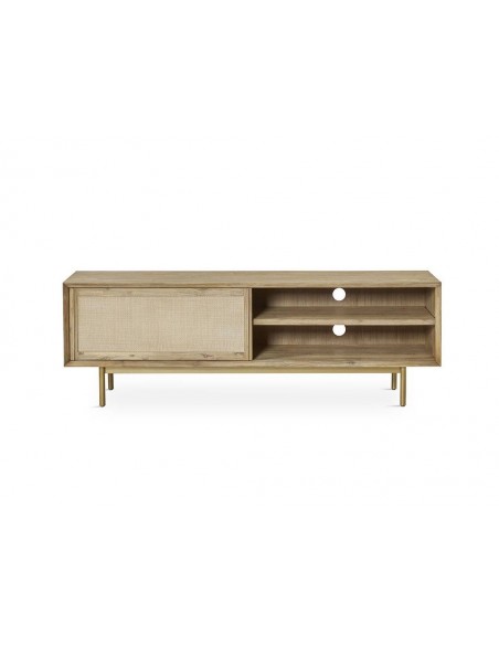 Mueble TV ANDES 165 x 45, madera natural y metal dorado