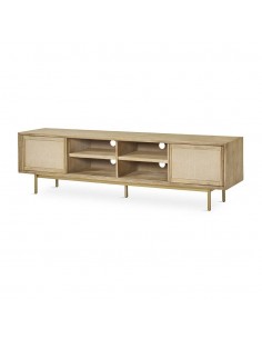 Mueble TV ANDES 200 x 45, madera natural y metal dorado