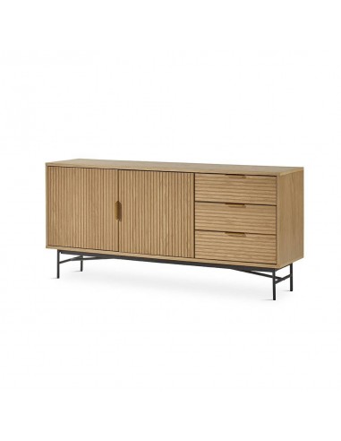 Aparador design REUS 160 x 40, madeira natural e metal preto.