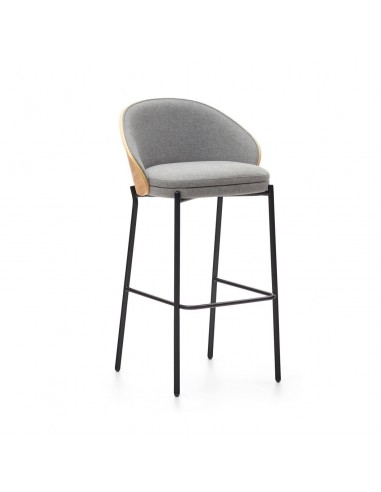 Banqueta Eamy 77, cinza claro, folheada a freixo natural e metal