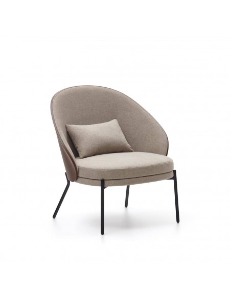 Sillón Eamy marrón claro, chapado en fresno acabado wengué y metal