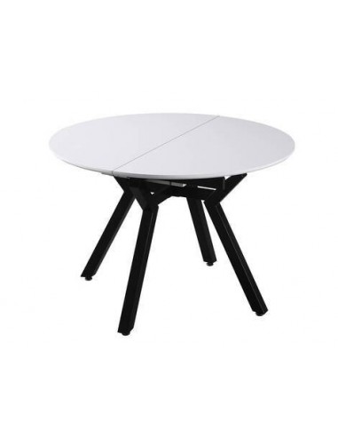 Mesa redonda extensível Sphere 110 (150) x 110, melamina branco e metal preto