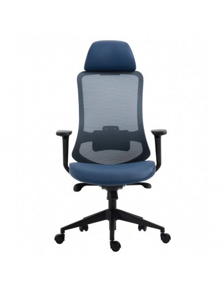 Poltrona de escritório Confort S-Plus, ergonômica, multifuncional, malha e assento azul