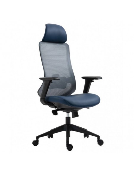 Sillón de oficina Confort S-Plus, ergonómico, multifunción, malla y asiento azul