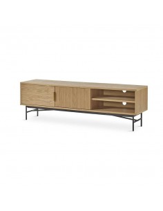Mueble TV REUS 160 x 40, madera natural y metal en negro.