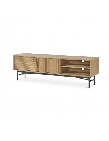 Mueble TV REUS 160 x 40, madera natural y metal en negro.