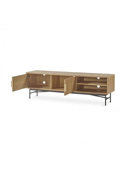 Mueble TV REUS 160 x 40, madera natural y metal en negro.