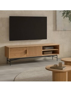Mueble TV REUS 160 x 40, madera natural y metal en negro. 2