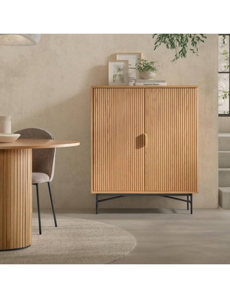 Aparador en cubo REUS 100 x 40, madera natural y metal en negro.