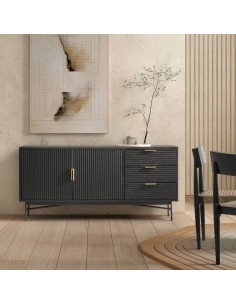 Aparador de diseño REUS 160 x 40, madera en negro y metal 2