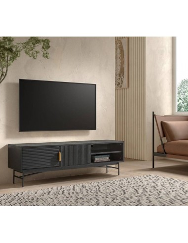 Mueble TV REUS 160 x 40, madera en negro y metal