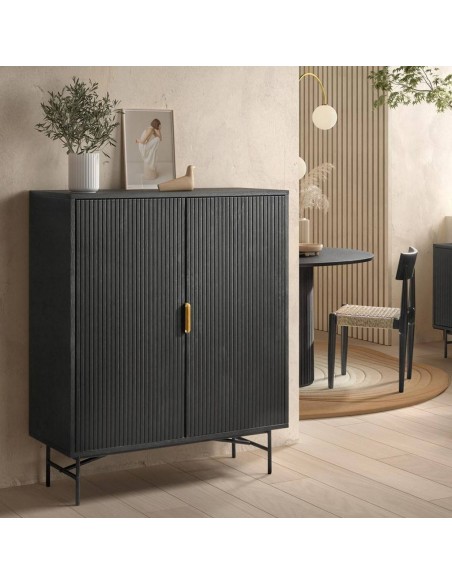 Aparador en cubo REUS 100 x 40, madera natural en negro y metal