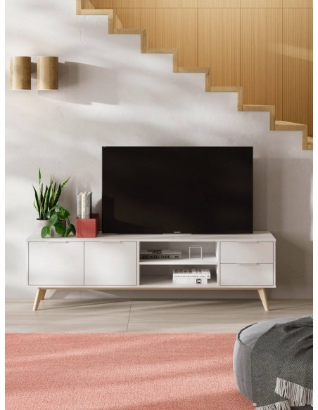 MUEBLE TV CAMPUS 180 x 40, BLANCO y pino CERA BLANCA.
