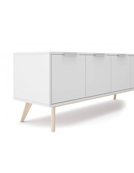 MÓVEL TV CAMPUS COM 4 PORTAS 140 x 40, BRANCO e PINHO CERA