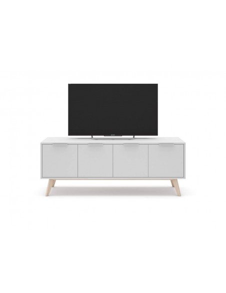 MÓVEL TV CAMPUS COM 4 PORTAS 140 x 40, BRANCO e PINHO CERA