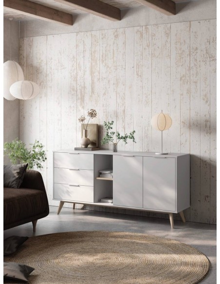 APARADOR CAMPUS 165 x 40, BRANCO e PINHO CERA