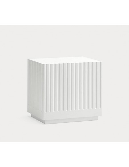 Teulat mesita minimalista DORIC 52x38, MDF lacado blanco interior crema.