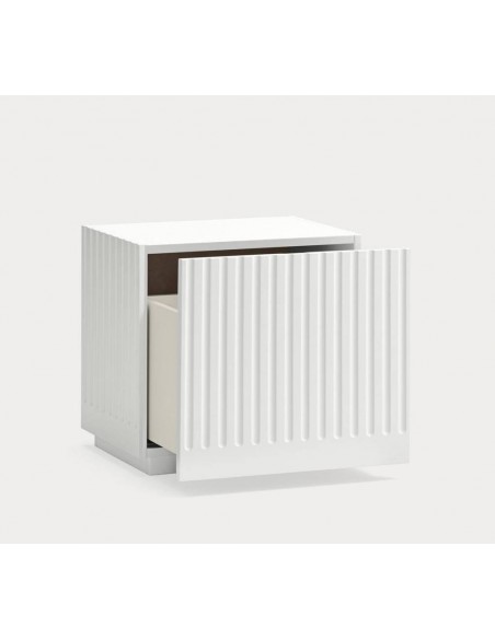 Mesa de cabeceira minimalista Teulat DORIC 52x38, MDF lacado branco, dentro creme.