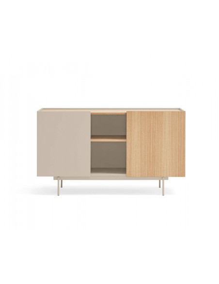 Teulat aparador OTTO 130 x 45. MDF arena y roble, base metal.