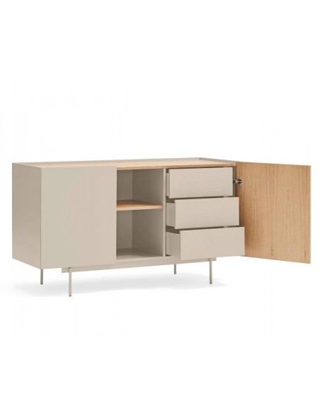 Teulat aparador OTTO 130 x 45. MDF arena y roble, base metal.