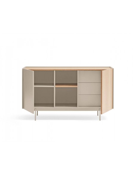 Teulat aparador OTTO 130 x 45. MDF arena y roble, base metal.