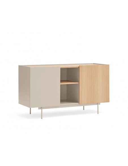 Teulat aparador OTTO 130 x 45. MDF arena y roble, base metal.