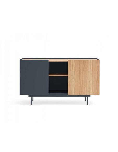 Teulat aparador OTTO 130 x 45. MDF gris antracita y roble, base de metal.