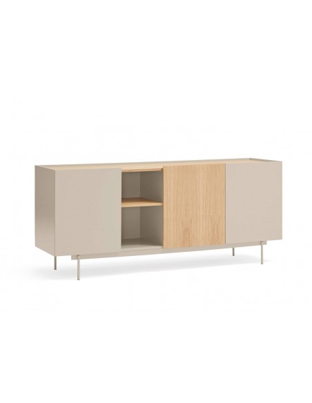 Teulat aparador OTTO 180 x 45. MDF arena y roble, base de metal.