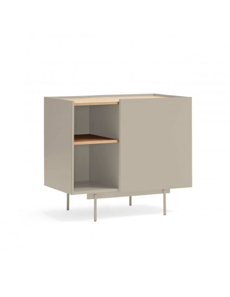 Cômoda Teulat OTTO 90 x 45. MDF areia e carvalho, base metálica.