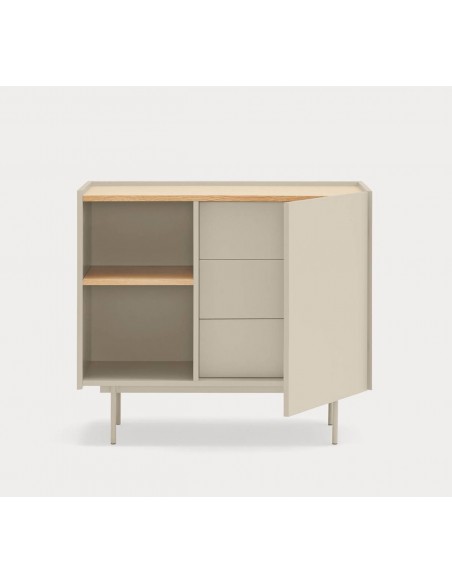 Cômoda Teulat OTTO 90 x 45. MDF areia e carvalho, base metálica.