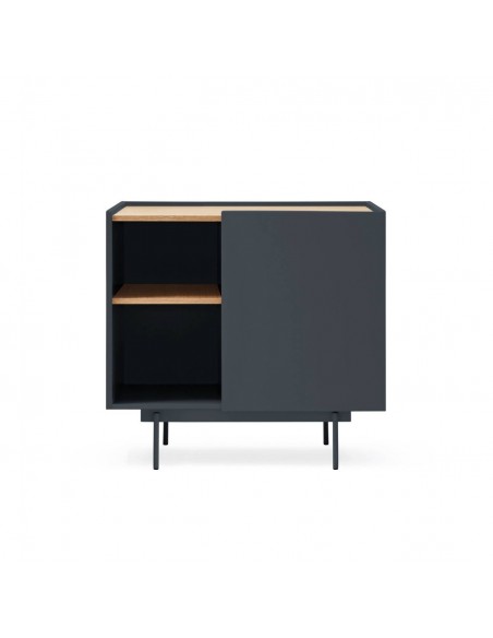 Teulat comoda OTTO 90 x 45. MDF gris antracita y roble, base de metal.