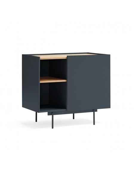 Cômoda Teulat OTTO 90 x 45. MDF cinza antracite e carvalho, base metálica.