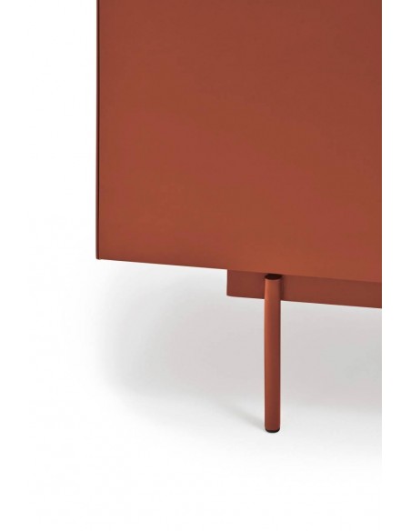 Teulat comoda OTTO 90 x 45. MDF teja y roble, base de metal.