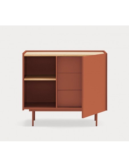 Cômoda Teulat OTTO 90 x 45. MDF teja e carvalho, base metálica.