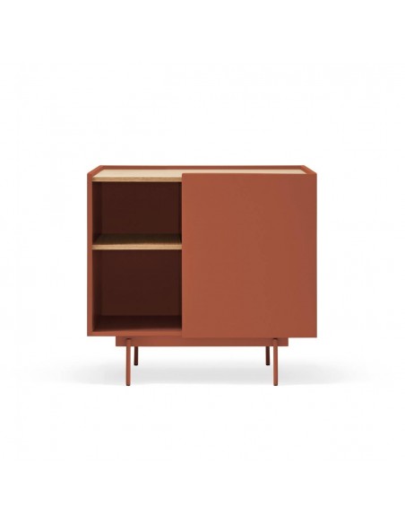 Cômoda Teulat OTTO 90 x 45. MDF teja e carvalho, base metálica.