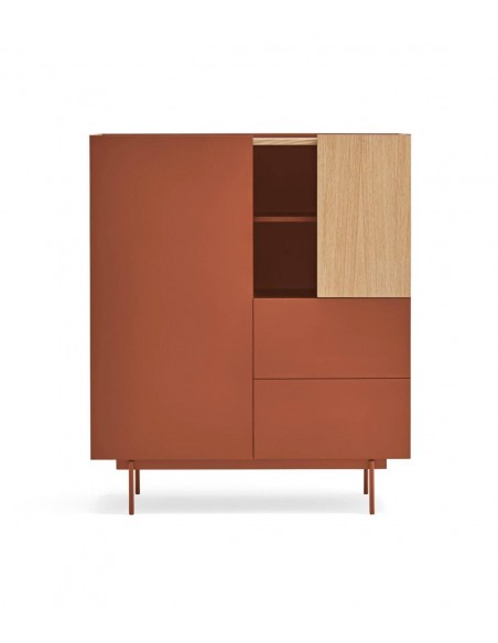 Teulat mueble auxiliar alto OTTO 100 x 40. MDF lacado teja y roble.