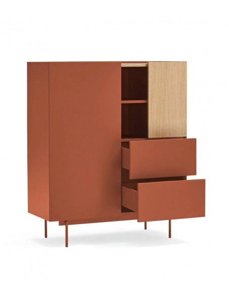 Teulat mueble auxiliar alto OTTO 100 x 40. MDF lacado teja y roble.