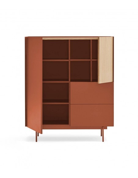 Teulat mueble auxiliar alto OTTO 100 x 40. MDF lacado teja y roble.