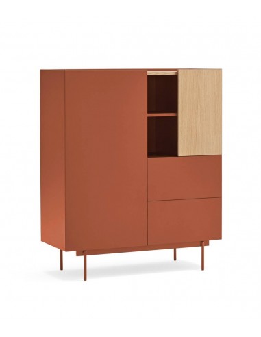 Móvel auxiliar alto Teulat OTTO 100 x 40. MDF lacado teja e carvalho.