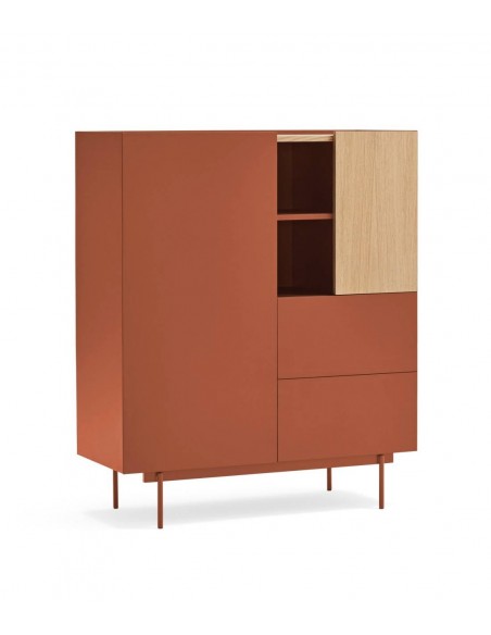 Teulat mueble auxiliar alto OTTO 100 x 40. MDF lacado teja y roble.