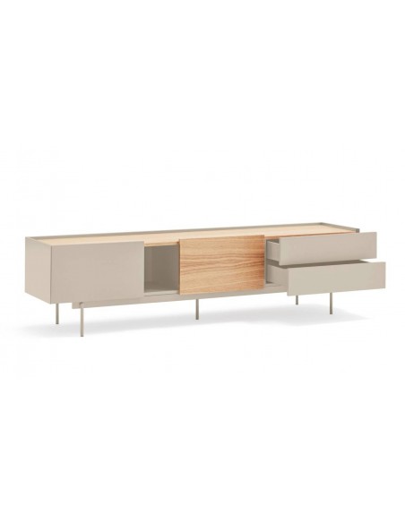 Teulat mueble de Tv OTTO 180 x 40, MDF lacado arena y roble.