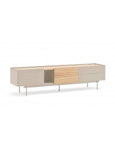 Teulat mueble de Tv OTTO 180 x 40, MDF lacado arena y roble.