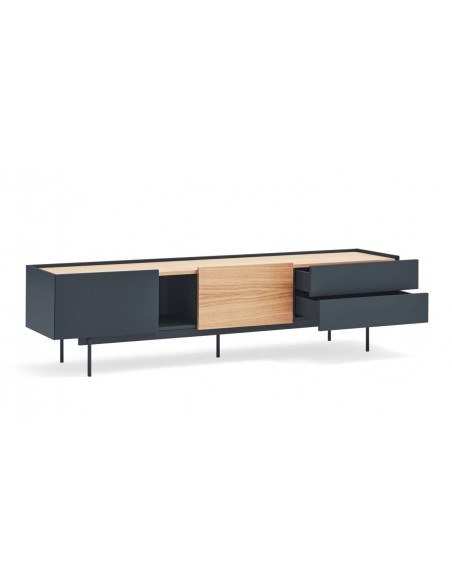 Teulat mueble de Tv OTTO 180 x 40, MDF lacado gris antracita y roble.