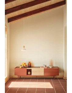 Teulat mueble de Tv OTTO 180 x 40, MDF lacado teja y roble. 2
